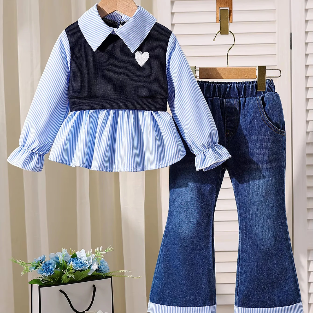 CHEMISE PULL + PANTALON EVASE EN JEAN