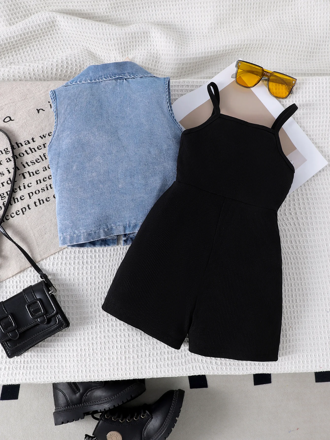 COMBINAISON A MANCHES FINES +VESTE JEANS. 2ANS A 7ANS
