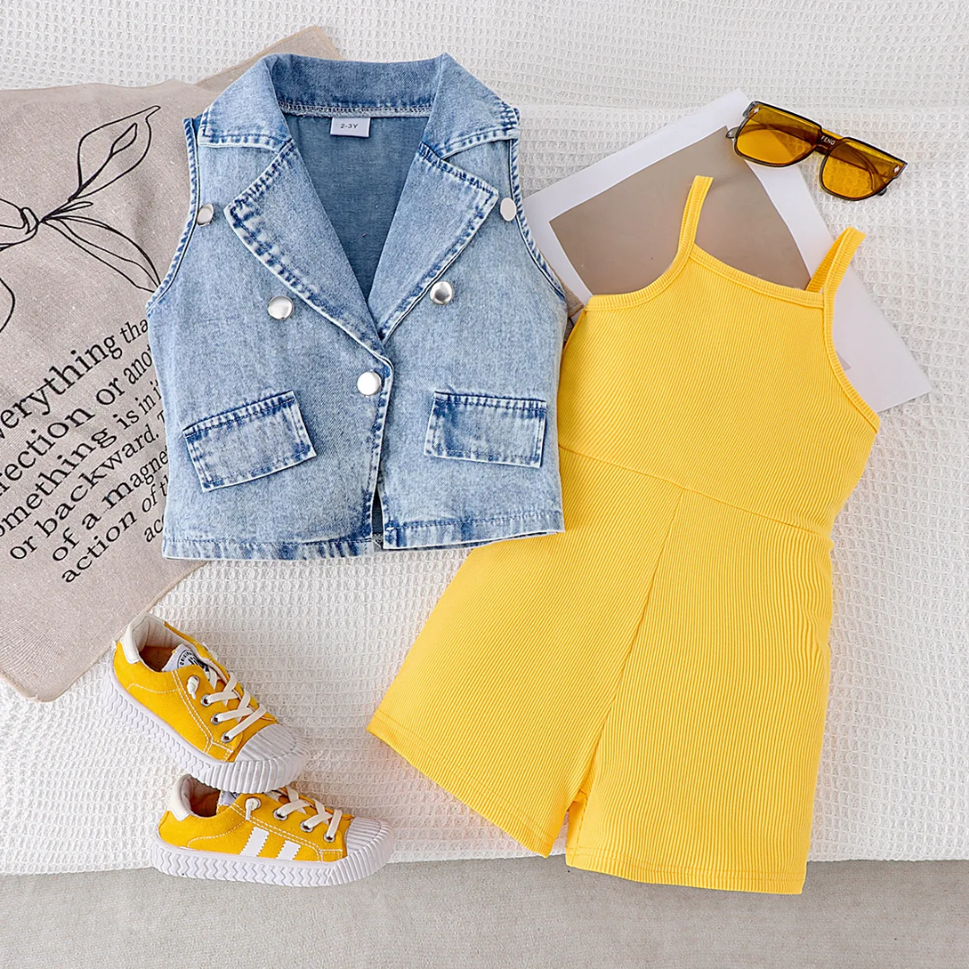 COMBINAISON A MANCHES FINES +VESTE JEANS. 2ANS A 7ANS